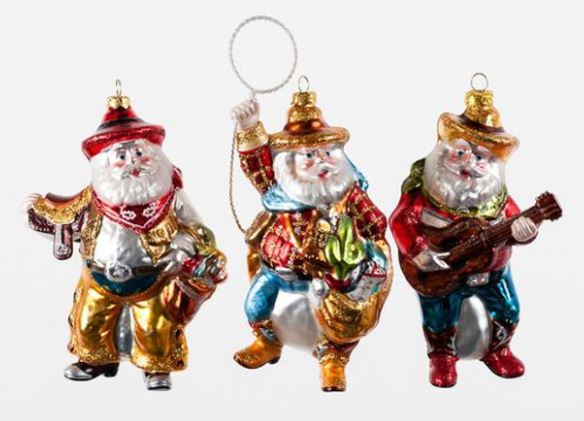 Cowboy Santa Ornaments - Glass