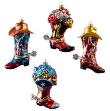 Cowboy Boot Ornaments - Glass