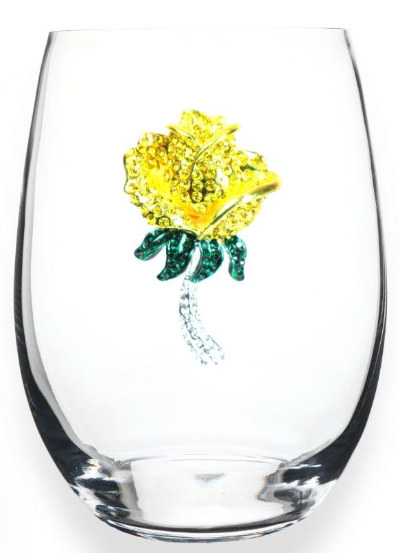 Yellow Rose Stemless Wine Glass