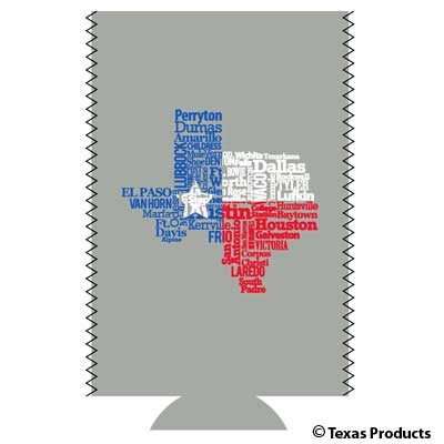 Texas Cities Tall Koozie