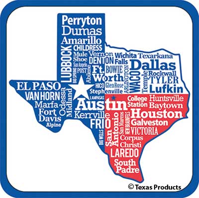 Texas Cities Coaster, Set of 4