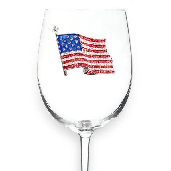 American Flag Stemmed Wine Glas