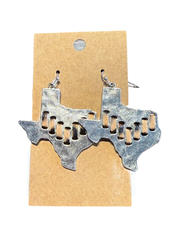 Texas Shaped Earrings With Leather - Cheetah