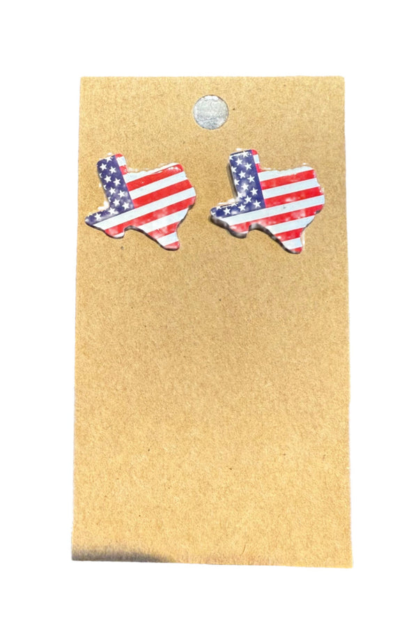 Texas Shaped USA Flag Earrings