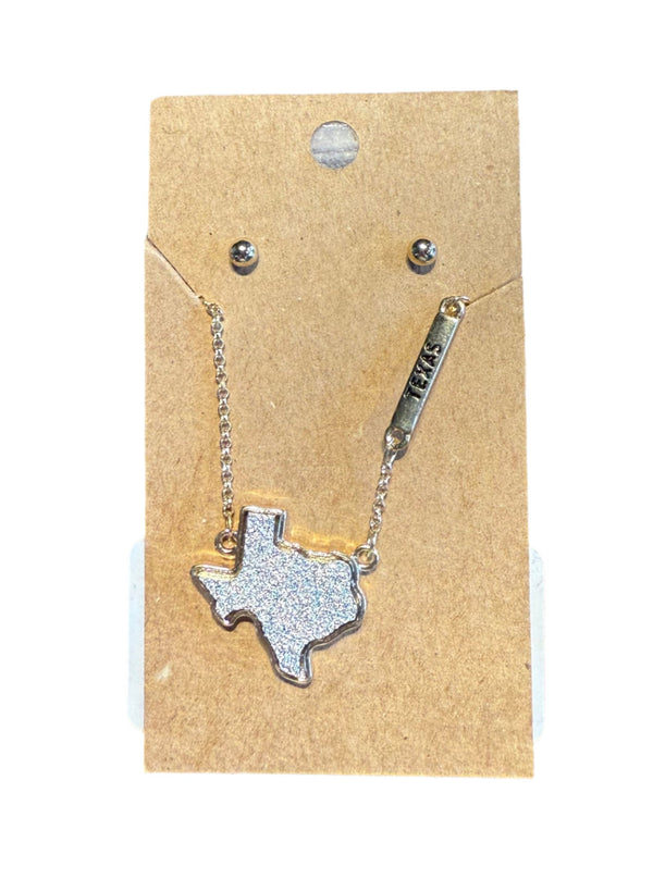 Texas Druzy Necklace/Earring Set - Silver