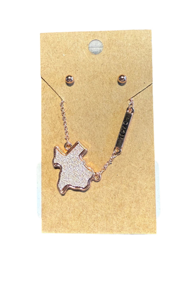 Texas Druzy Necklace/Earring Set - Rose Gold