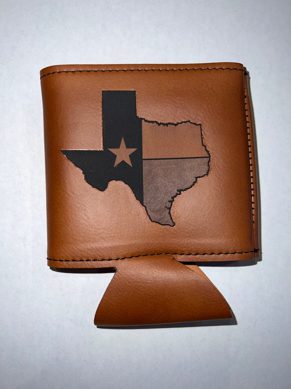 Leather Koozie - TEXAS State w/Flag