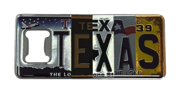 Texas License Plate Bottle Opener Magnet