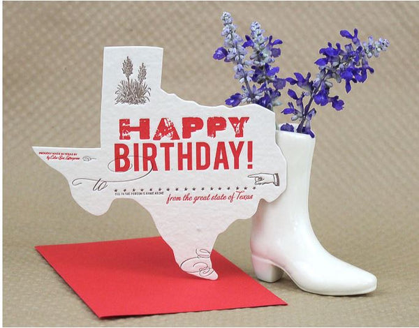 Texas Birthday Die-Cut Letterpress Greeting Card