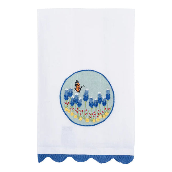 Embroidered Blue Bonnet Tea Towel