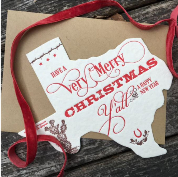Texas Holiday Die-Cut Letterpress Greeting Card