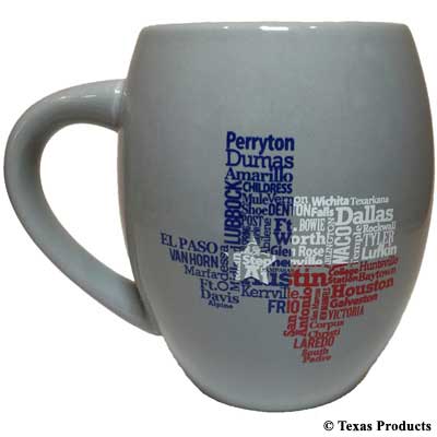 Gray Texas Cities Barrel Mug