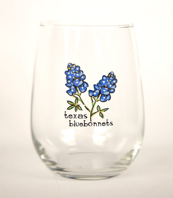Texas Bluebonnet Stemless Wine Glass