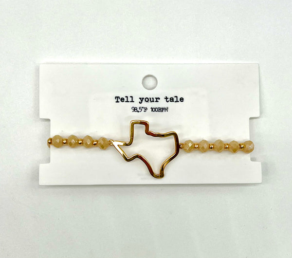 Texas Stencil Beaded Bracelet - White/Gold