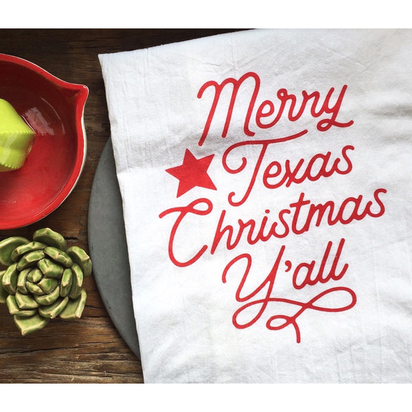 Merry Texas Christmas Flour Sack Tea Towel